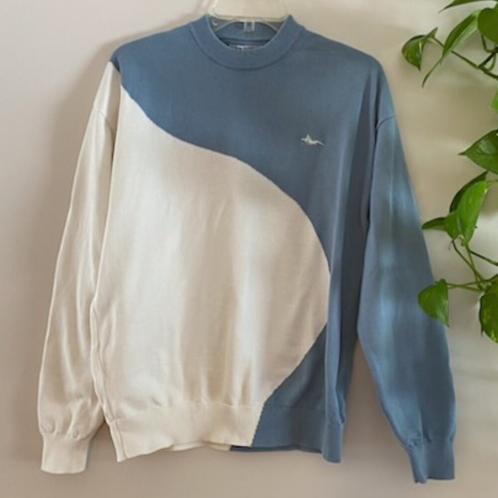 Zara Sweater Mens Blue White Color Block Pullover Crewneck Size M